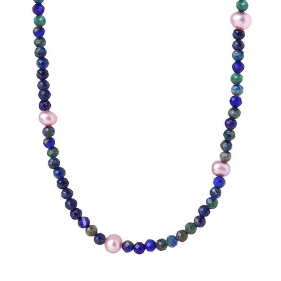 18K Gold Plated Lapis Necklace*Pink Pearl*Lapis Lazuli*Gemstone Necklace - Picture 8 of 8